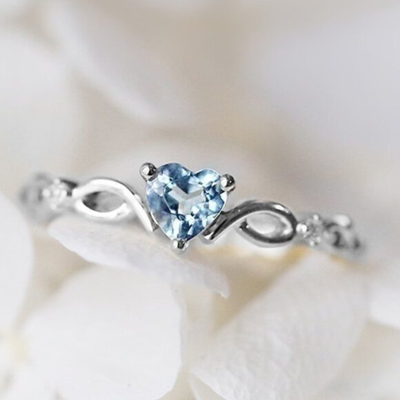 💝 Silver Blue Heart Dainty Anillos Princess Diamond Ring for WomenVIP248